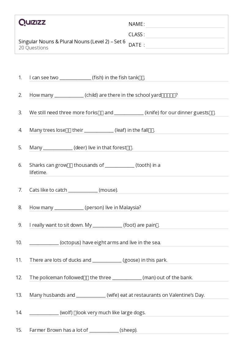 singular and plural nouns worksheet 2nd grade
