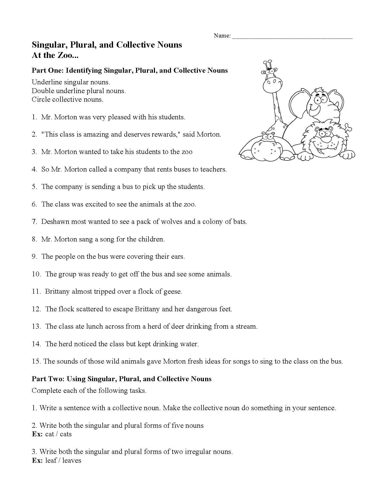 singular and plural nouns worksheet