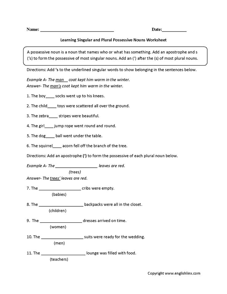 singular and plural possessives worksheet