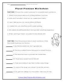 singular and plural pronoun worksheet