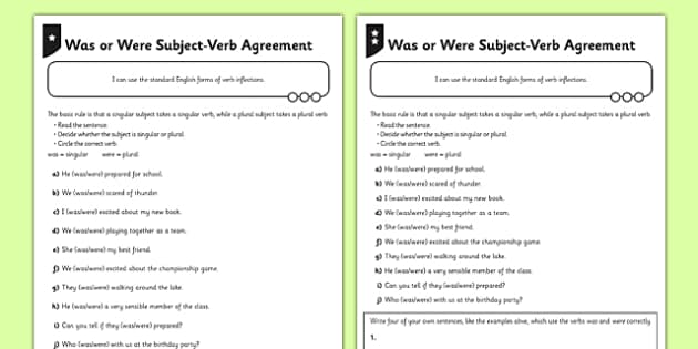 Singular and Plural Verbs for Kids - Was or Were - Twinkl