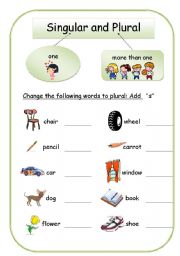 Singular and Plural - ESL worksheet by miesies muis
