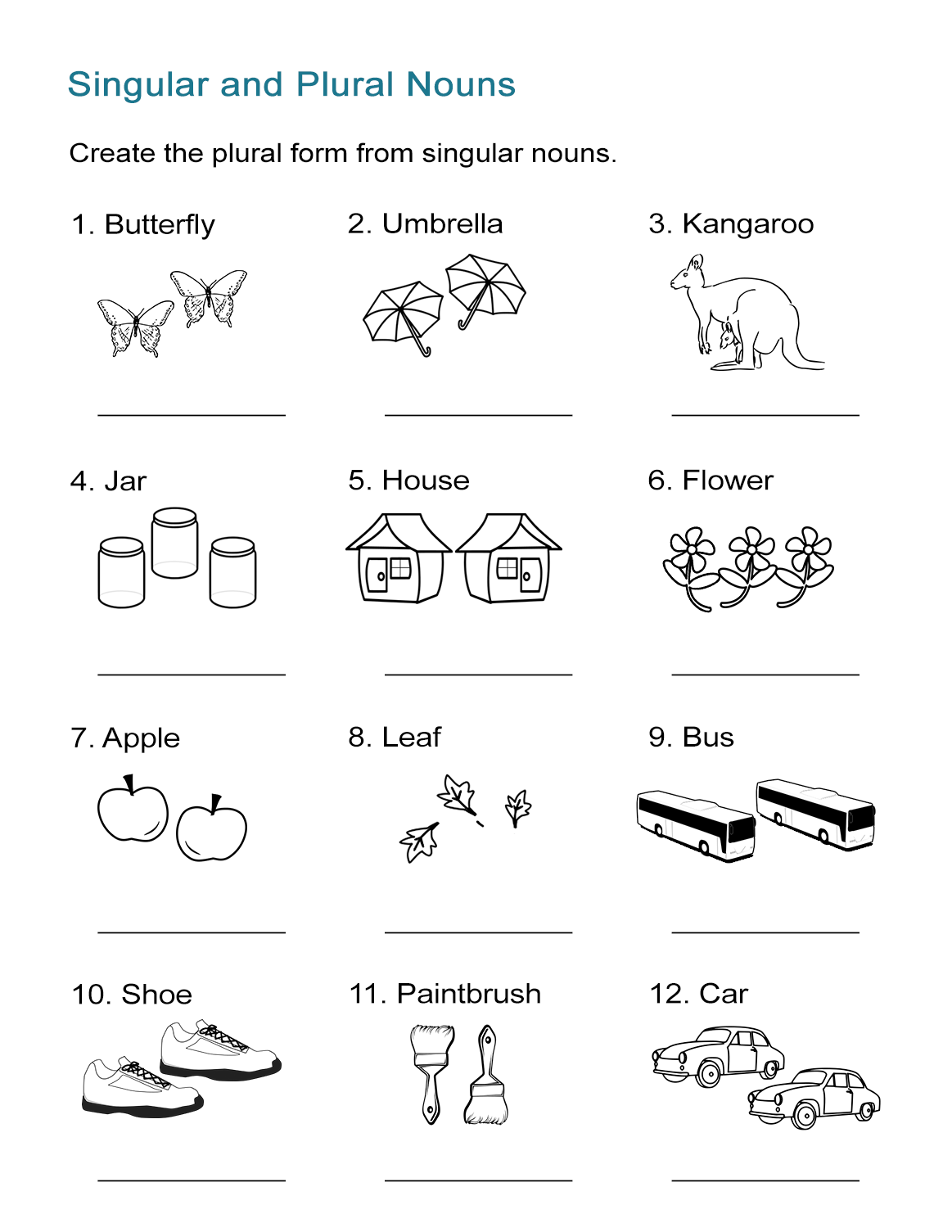singular nouns worksheet