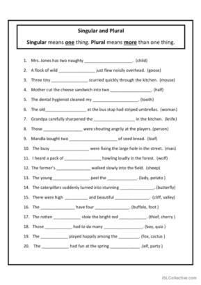 229 Singular and plural English ESL worksheets pdf &  doc