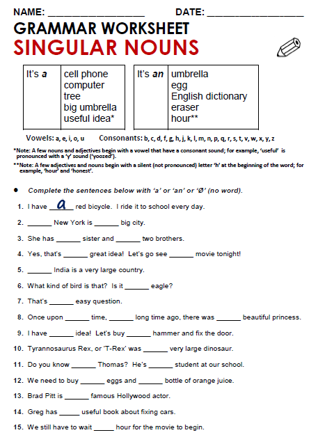 singular plural noun worksheet