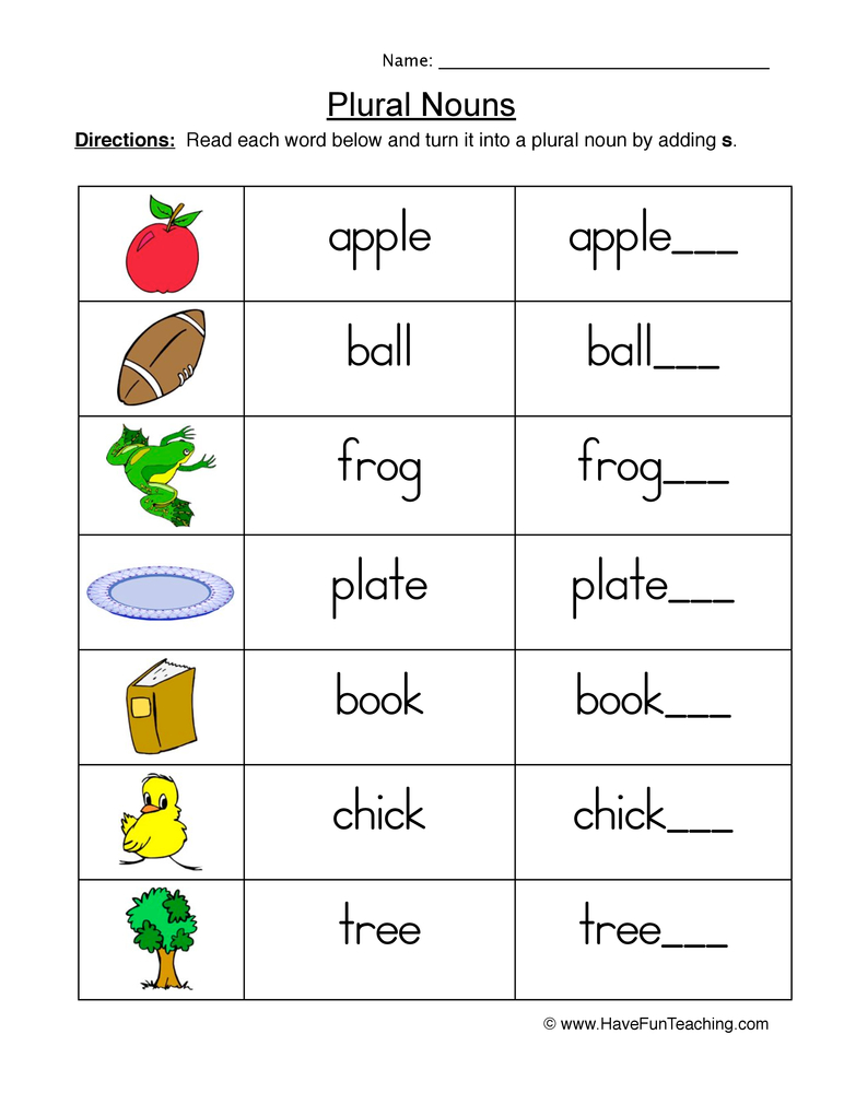 Creating Plural Nouns Worksheet  
