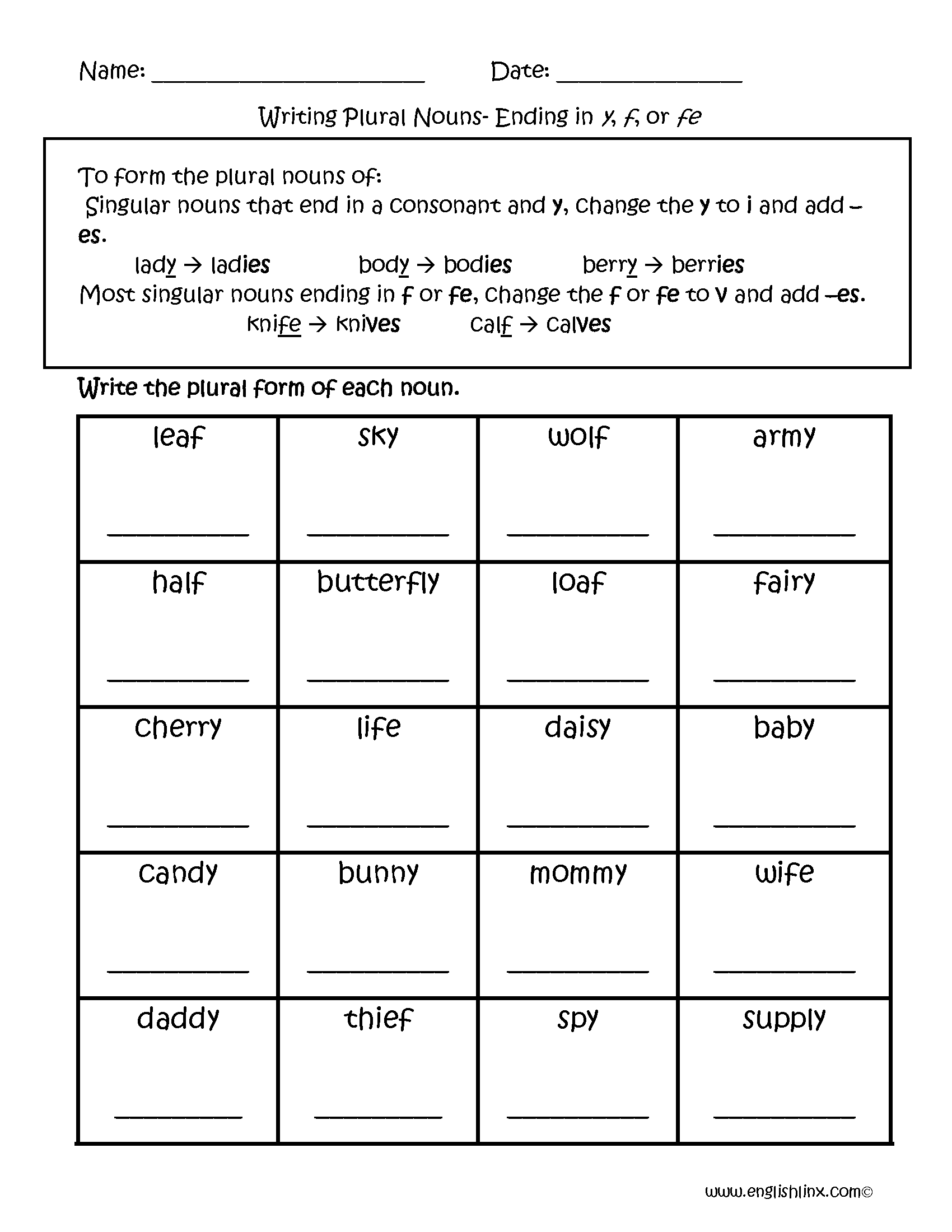 Singular and Plural Nouns Worksheets | Writing Plural Nouns Worksheets