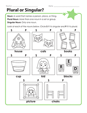 singular plural worksheet for kindergarten