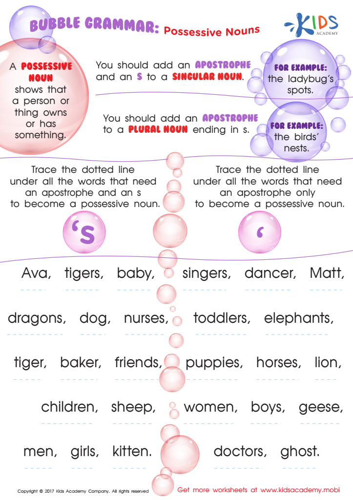 Possessive Nouns Worksheet for Grade 3 PDF: Free Printable PDF for ...