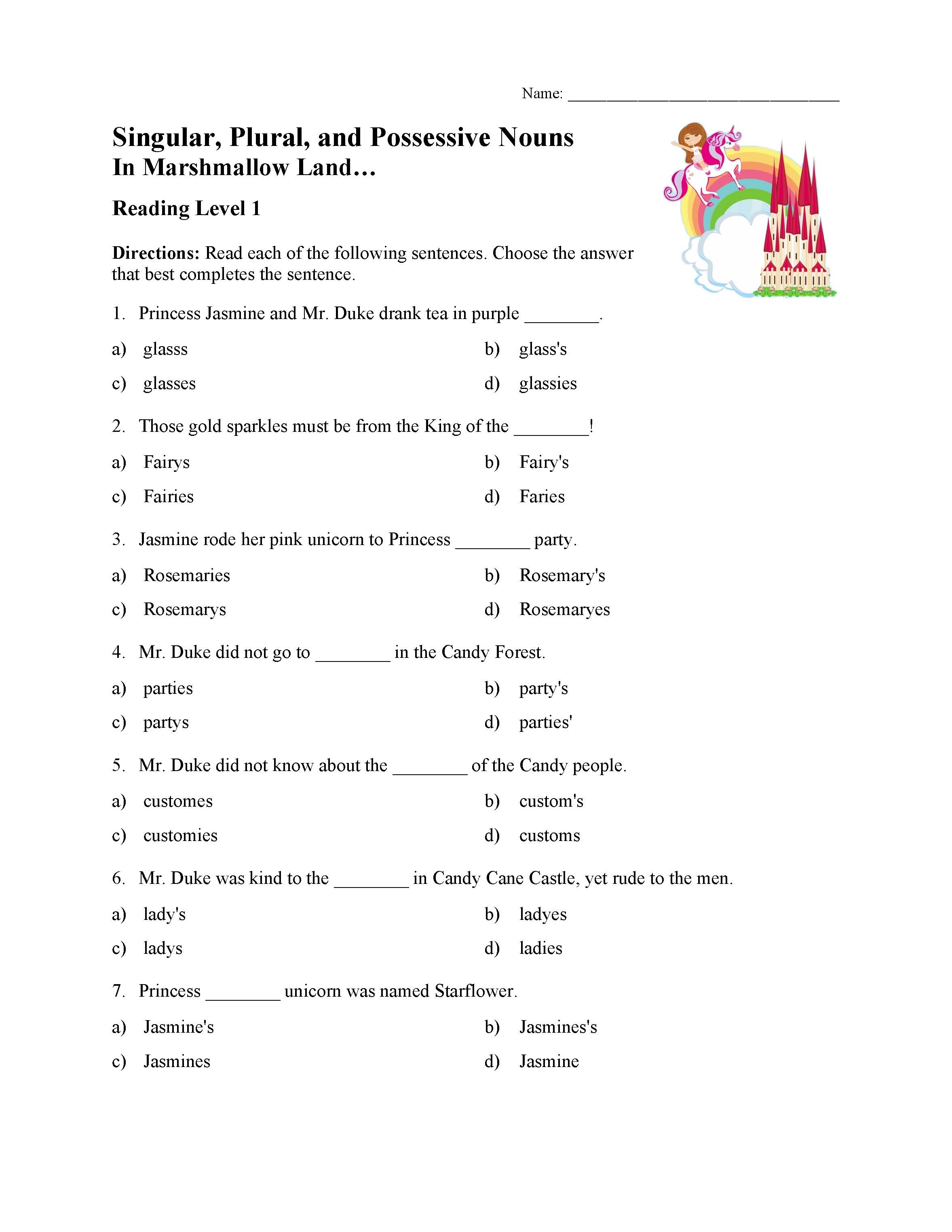 singular possessive noun worksheet 3rd grade