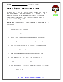 Possessive Singular Nouns Worksheet