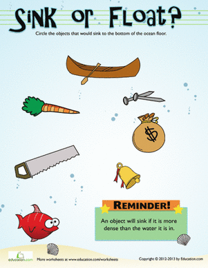 sink and float worksheet for kindergarten