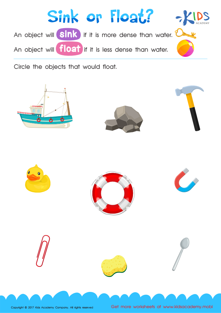 sink or float worksheet for kindergarten