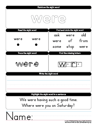 KNOW Sight Word Worksheet  