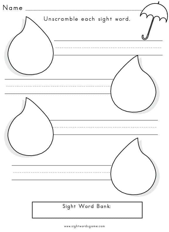 Sight Words Worksheets - perfect exercise to supplement a lesson