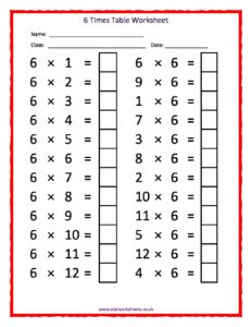 6 Times Tables Worksheet | Star Worksheets