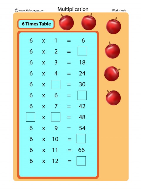 6 Times Table worksheet