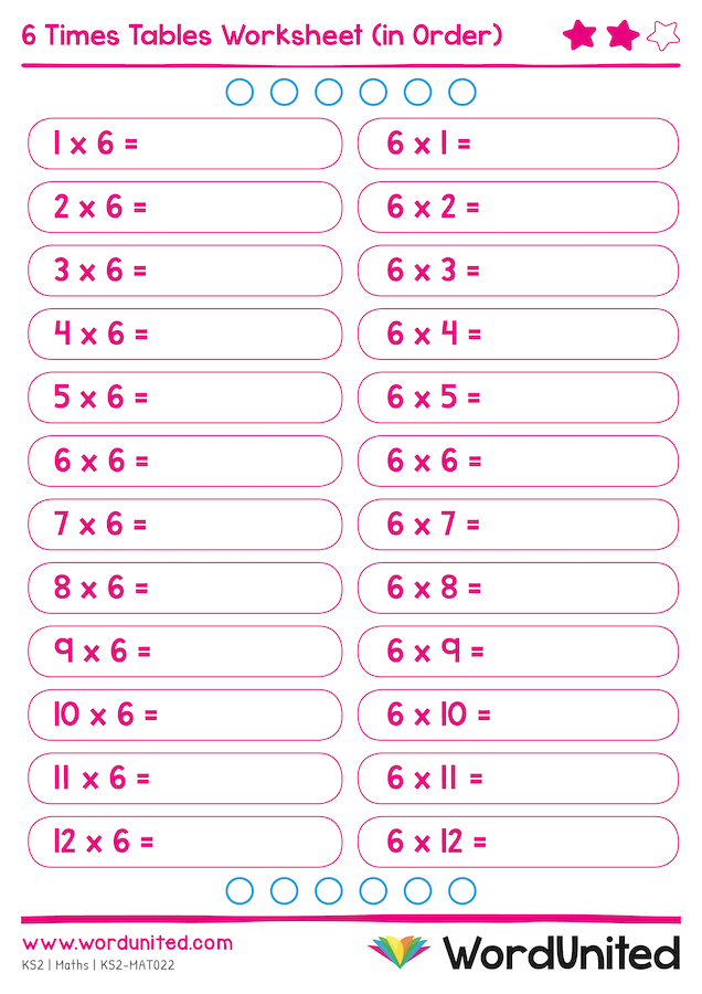 6 Times Tables Worksheets (in Order and Random) WordUnited