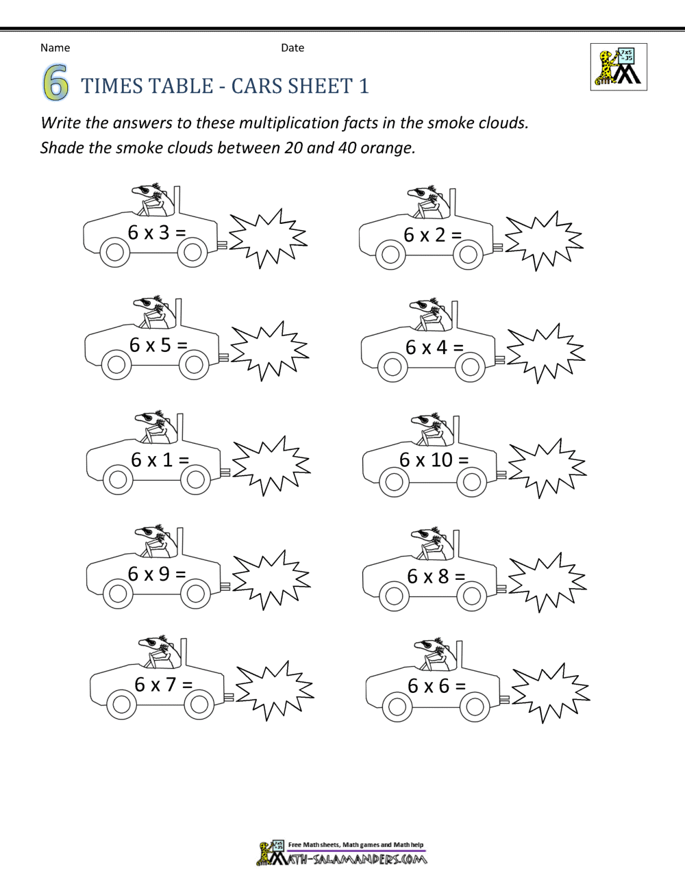 six times tables worksheet