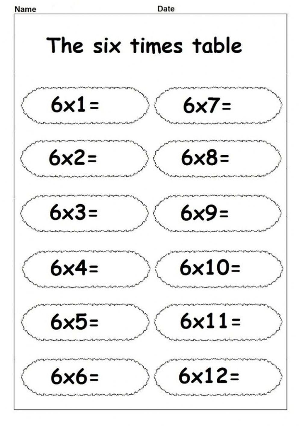 6 times table interactive worksheet  
