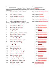 six types of chemical reactions worksheet