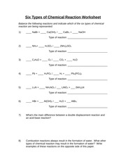 six types of reaction worksheet answers