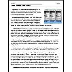 Eating Well for Good Health - Reading Comprehension Worksheet ...