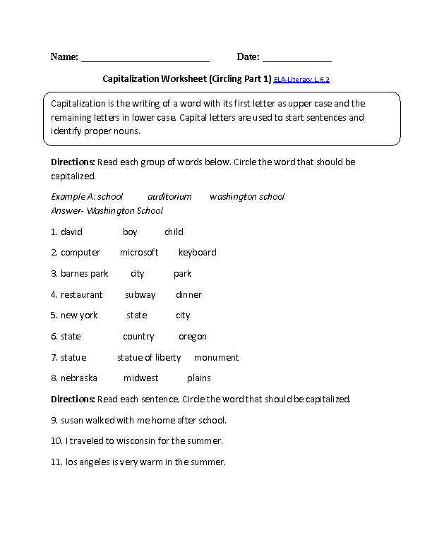 sixth grade language worksheet printable