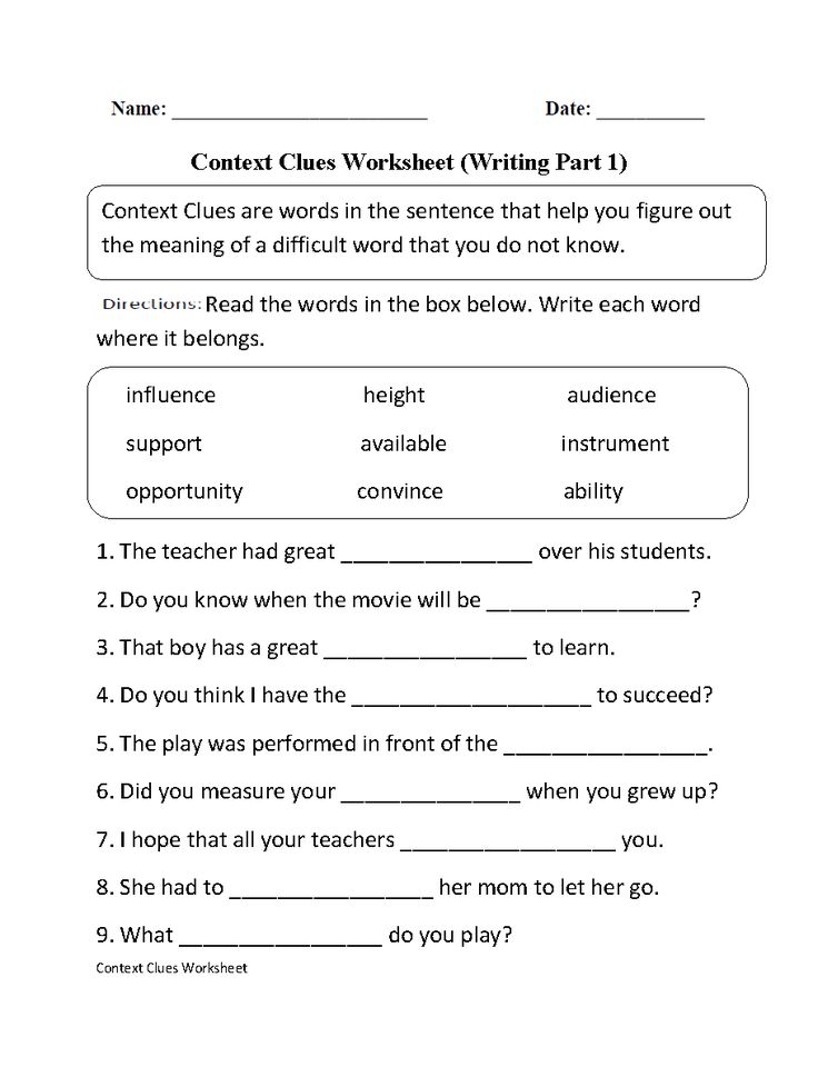 Context Clues Worksheets