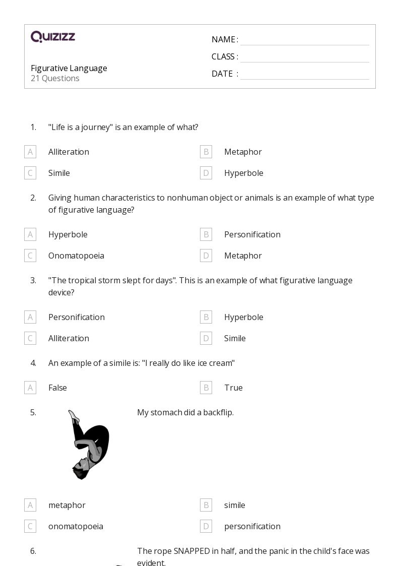 50+ Figurative Language worksheets for 6th Grade on Quizizz | Free ...