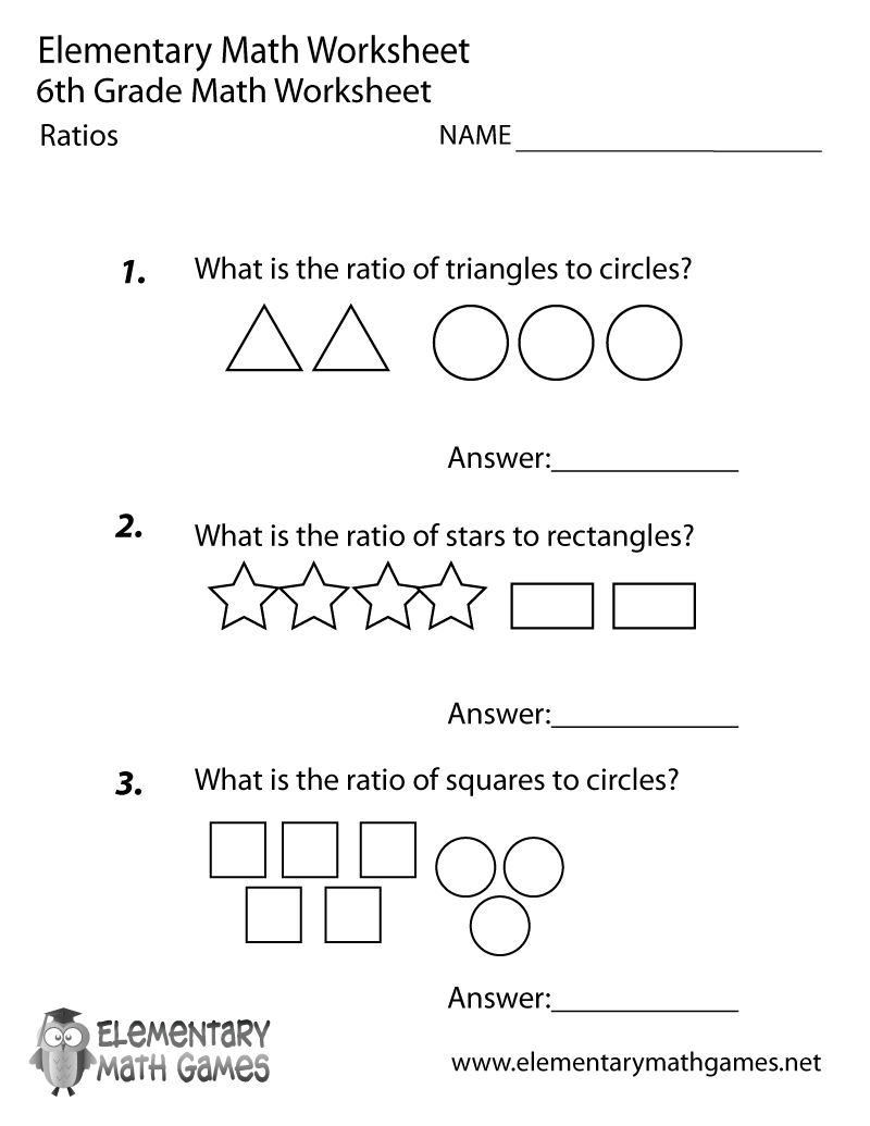 Free Printable Ratios Worksheet for Sixth Grade