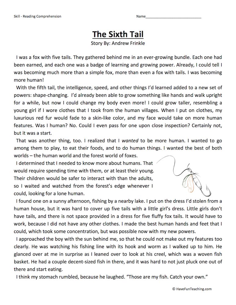 The Sixth Tail Reading Comprehension Worksheet