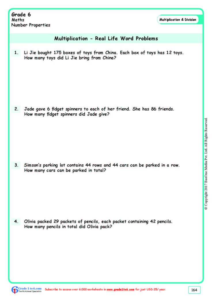 Multiplication Word Problems Worksheets