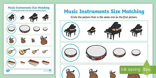 Musical Instrument Size Matching Worksheets (Lehrer gemacht)