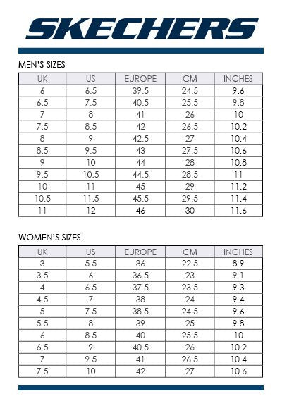 skechers shoe size chart printable