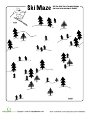 Ski Maze Worksheet for Kindergarten - 1st Grade | Lesson Planet