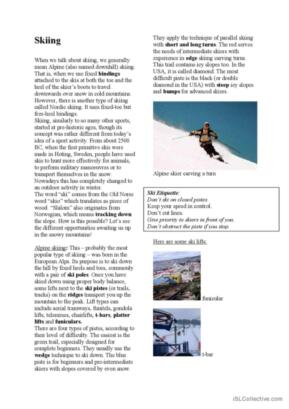 13 Skiing English ESL worksheets pdf &  doc