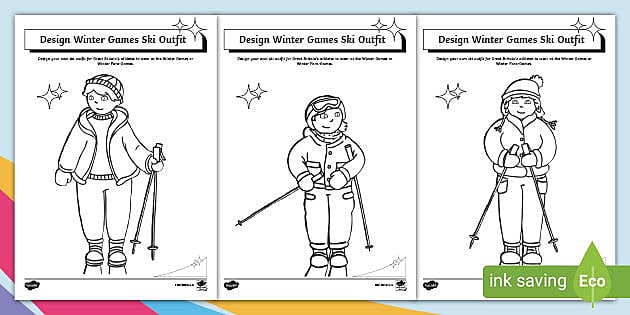 KS1, EYFS, Design Winter Games Ski Outfit Worksheet - Twinkl