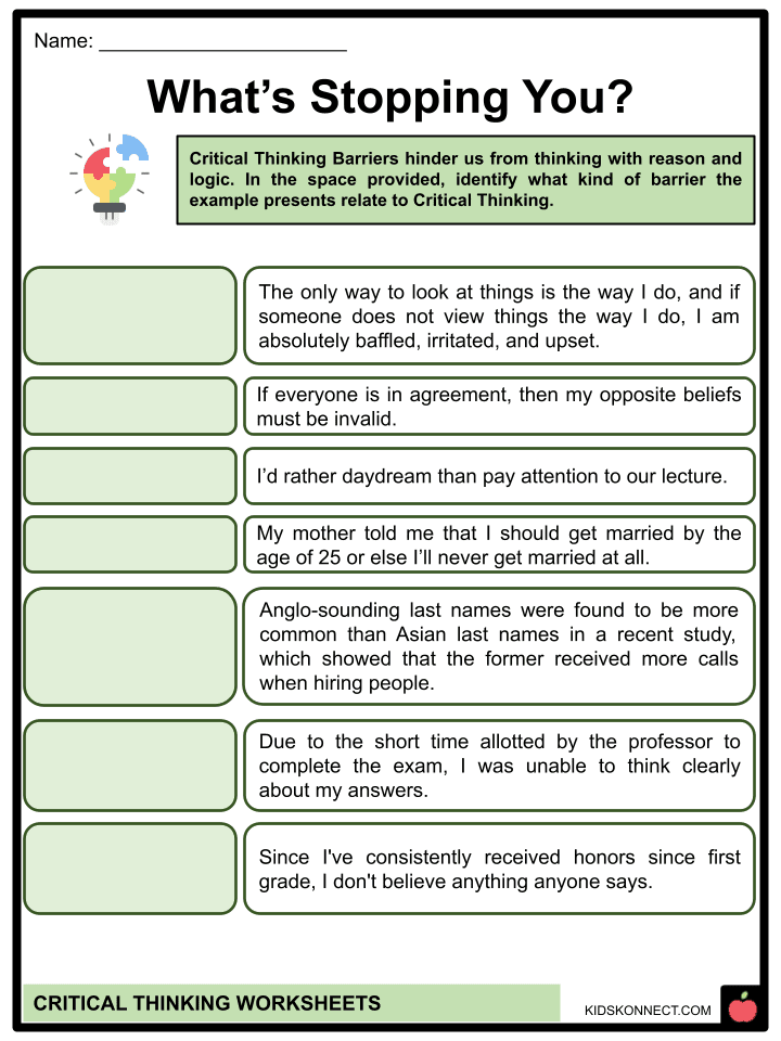 skills worksheet critical thinking