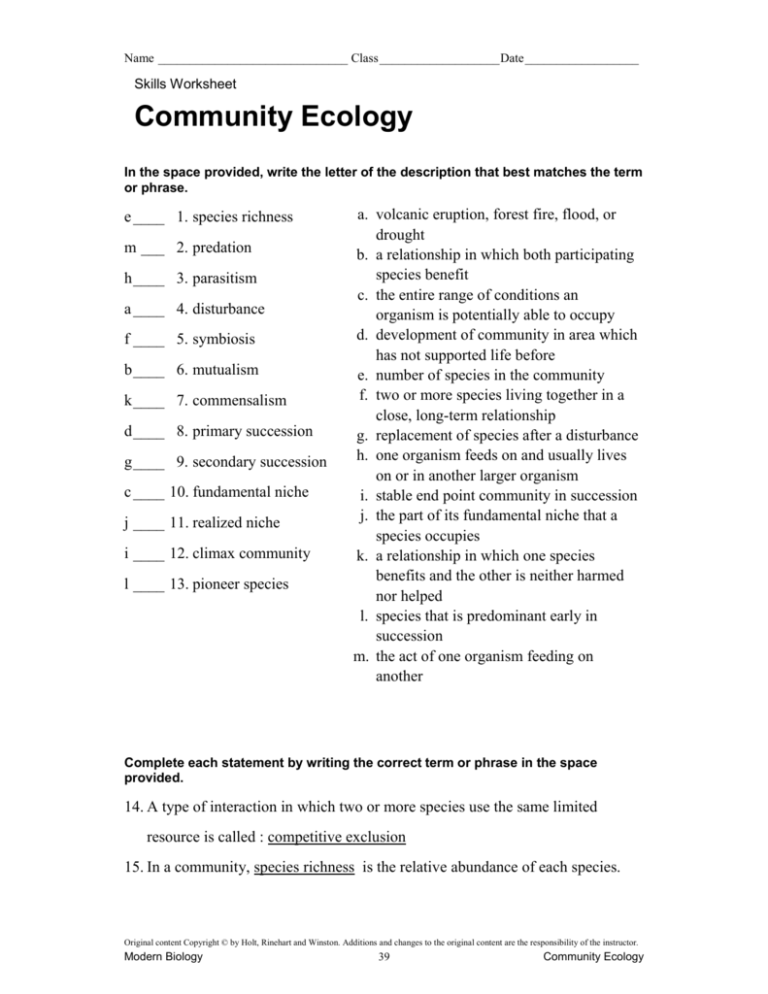 skills worksheet vocabulary review answers