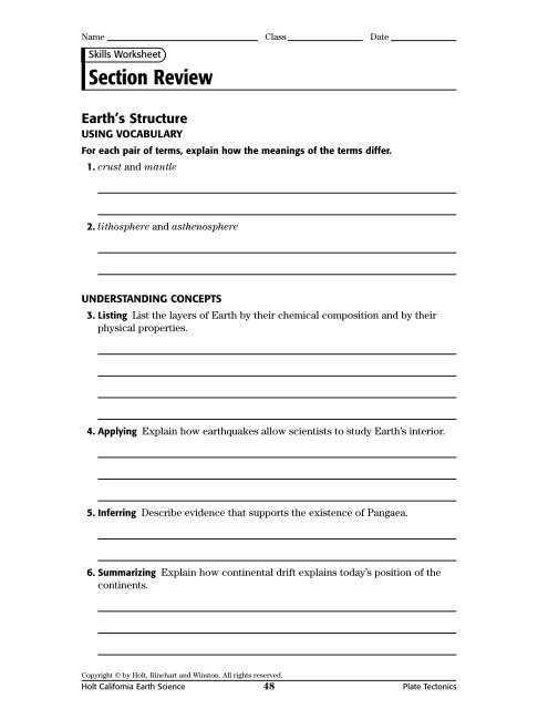 skills worksheet vocabulary review