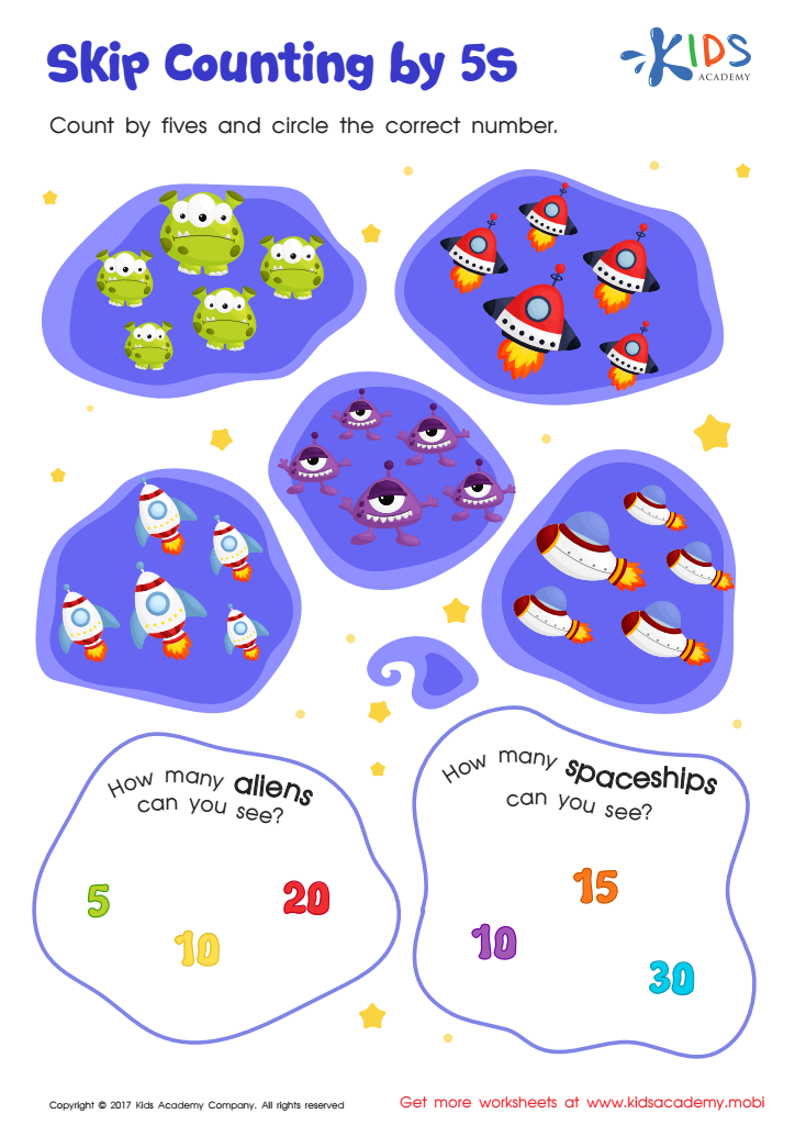 Aliens and Spaceships Printable Worksheet: Skip Counting by 5s ...