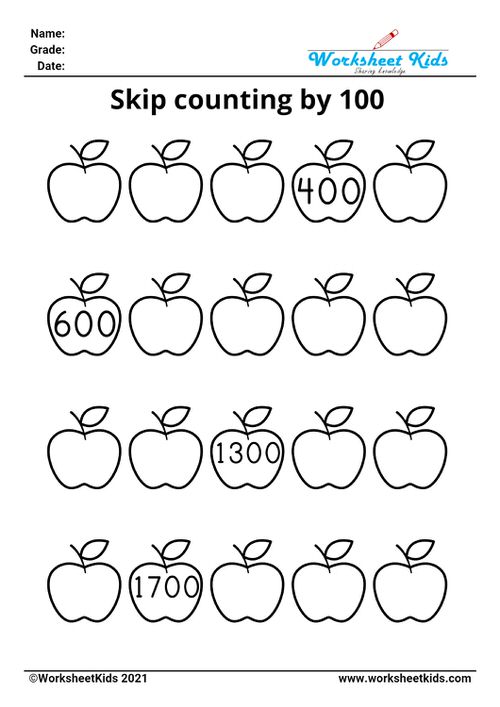 Skip counting worksheets for 2nd grade and 3rd grade - Free PDF