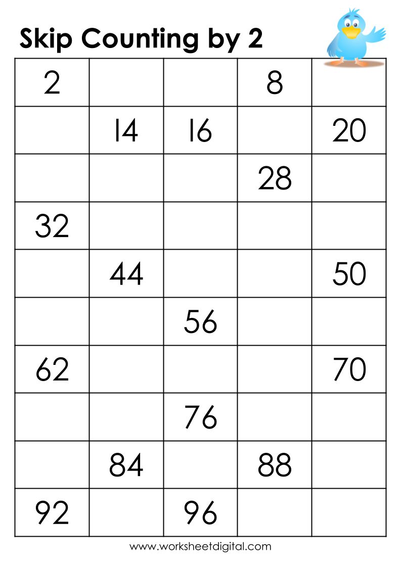 Skip Counting by 2 - Worksheet Digital