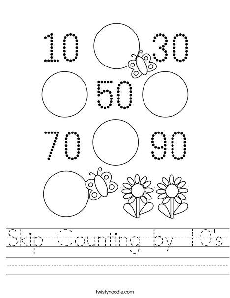 Skip Counting by 10s Worksheet - Twisty Noodle