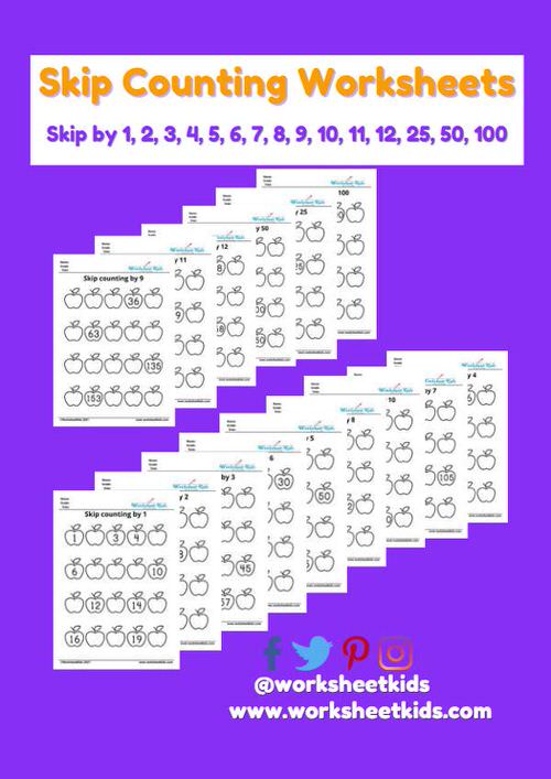 Skip counting worksheets for 2nd grade and 3rd grade - Free PDF