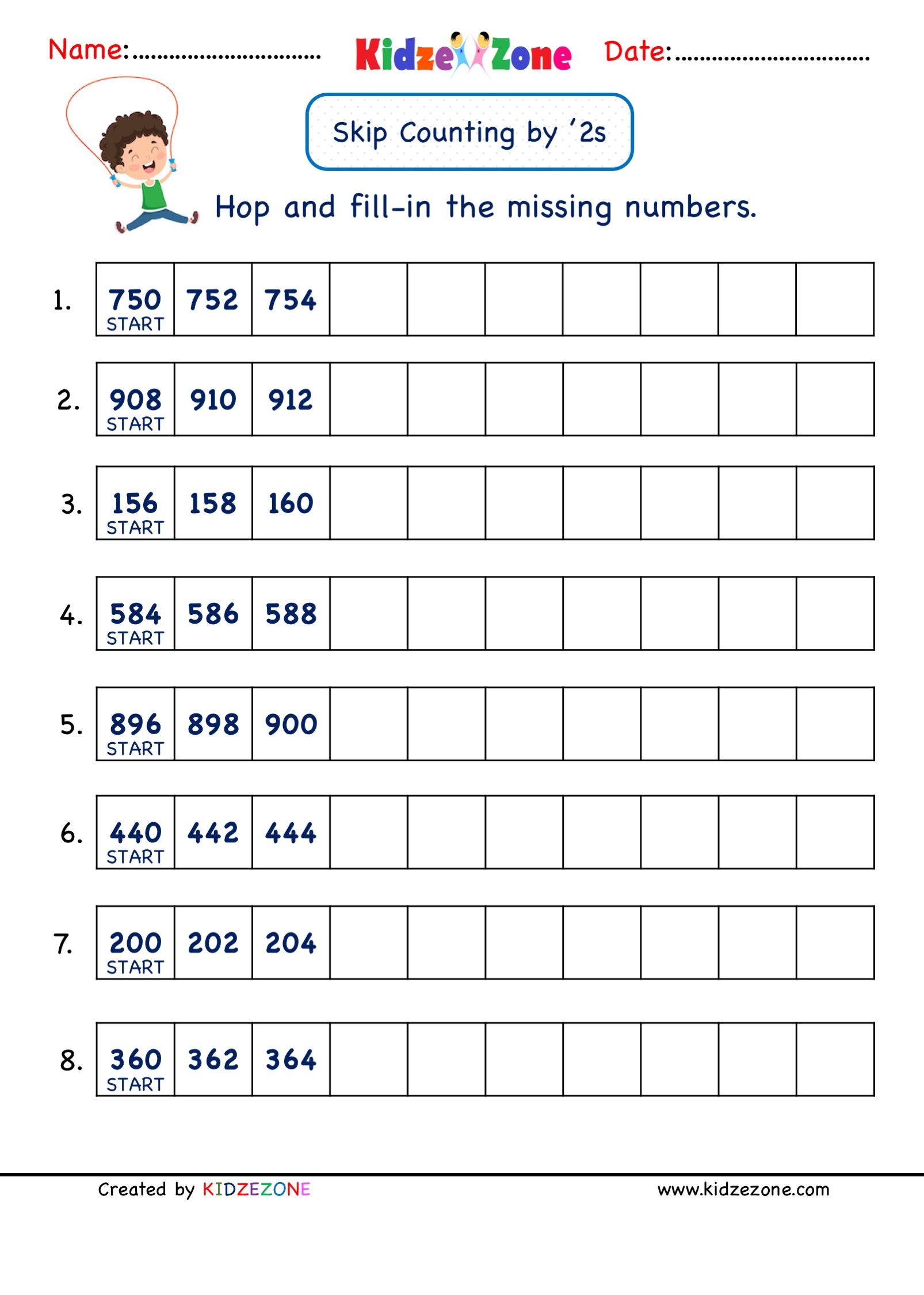 Practice Skip Counting by 2 Math Number worksheets