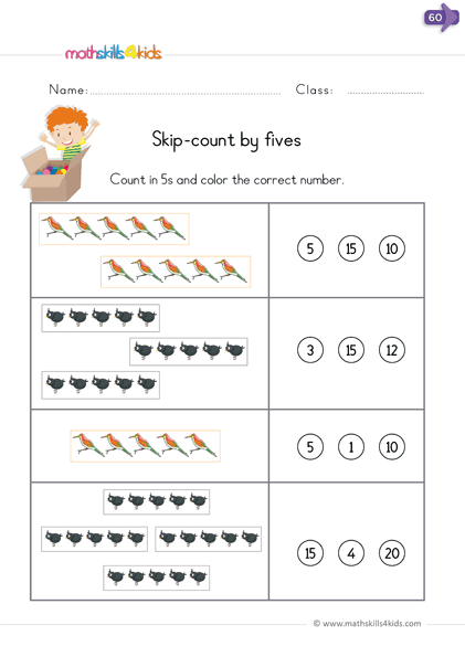 Skip counting worksheets for kindergarten - practice and learn