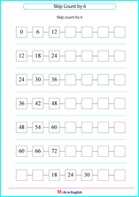 Grade 1 skip count numbers by 6, 7, 8 or 9 math school worksheets ...