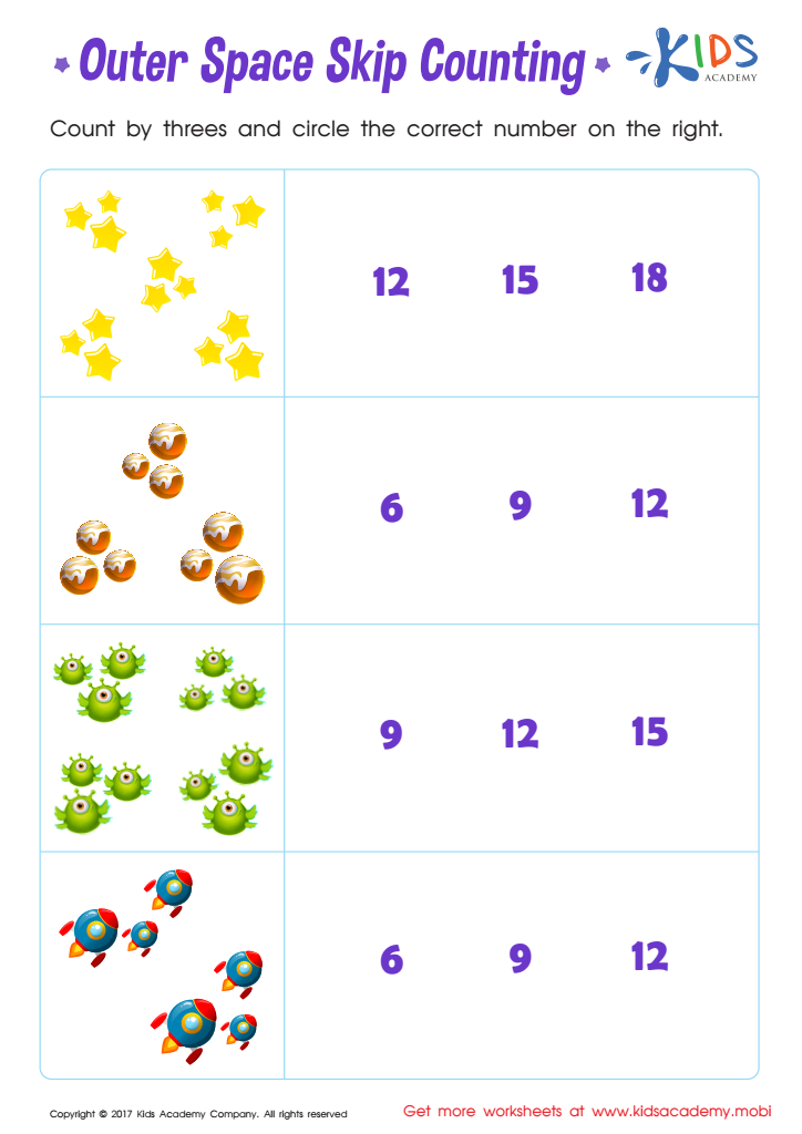 Outer Space Skip Counting Printable Worksheet: Skip Counting by 3s ...